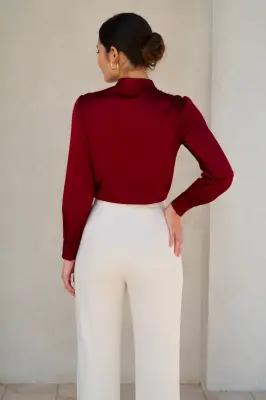 Lena Silk Bow Blouse - Bordeaux — photo 2