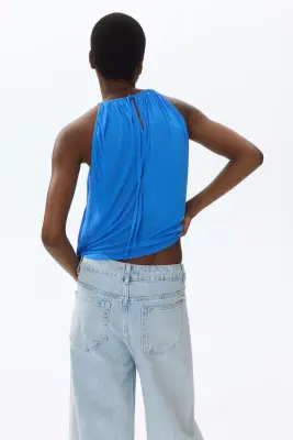 Top à effet drapé avec bretelles fines - Bleu vif — photo 2