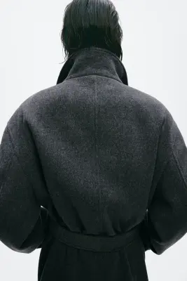 Manteau en cachemire mélangé avec ceinture - Gris foncé — photo 5