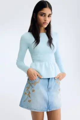 Top péplum en maille - Bleu clair — photo 1