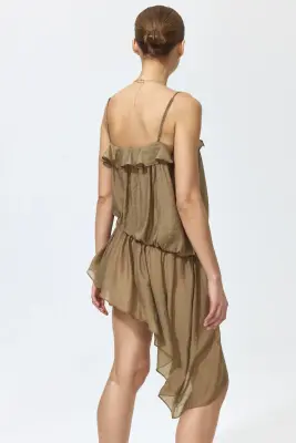 Robe asymétrique volantée - Vert kaki — photo 4