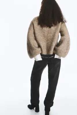 Pull oversize à manches ballon, mélange de mohair - Taupe cendré — photo 3