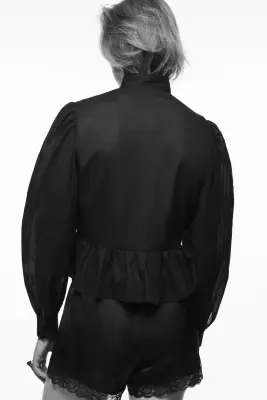Blouse péplum en coton - Noir — photo 4