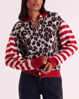 Cardigan Idole rouge et léopard