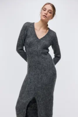 Robe en mohair mélangé avec dos ouvert - Gris foncé chiné — photo 2