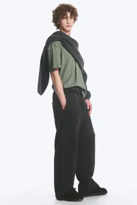 Pantalon de survêtement ample en coton épais - Noir usé — photo 3