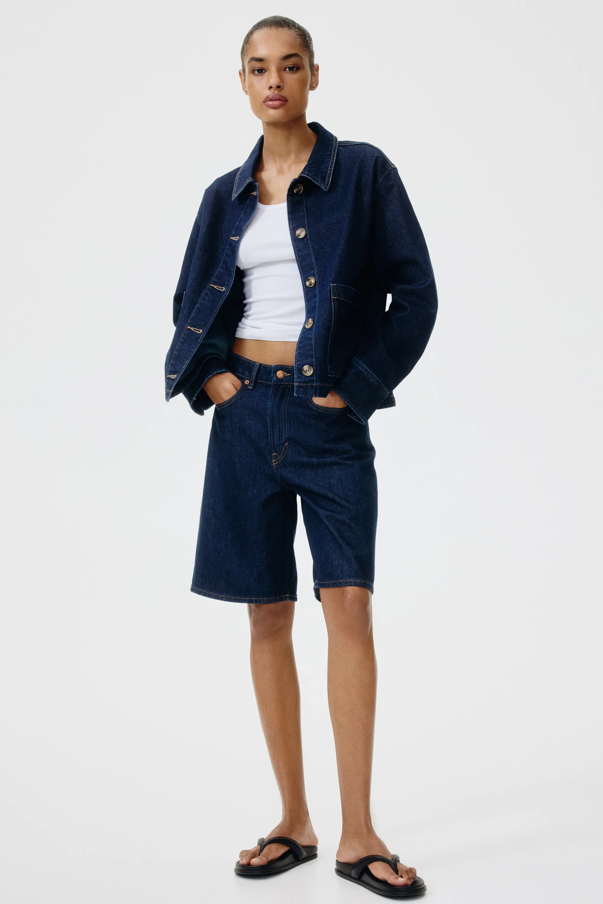 Veste en denim de coton - Bleu denim foncé