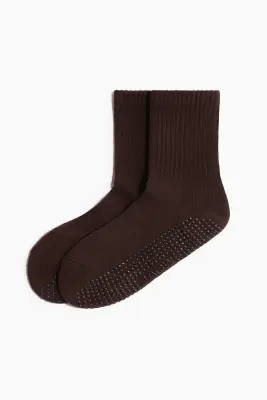 Lot de 2 paires de chaussettes antidérapantes - Moka chocolat/crème — photo 2