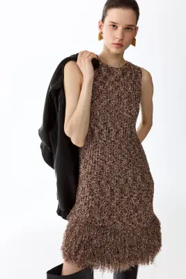Robe à franges - Marron/beige clair chiné — photo 3