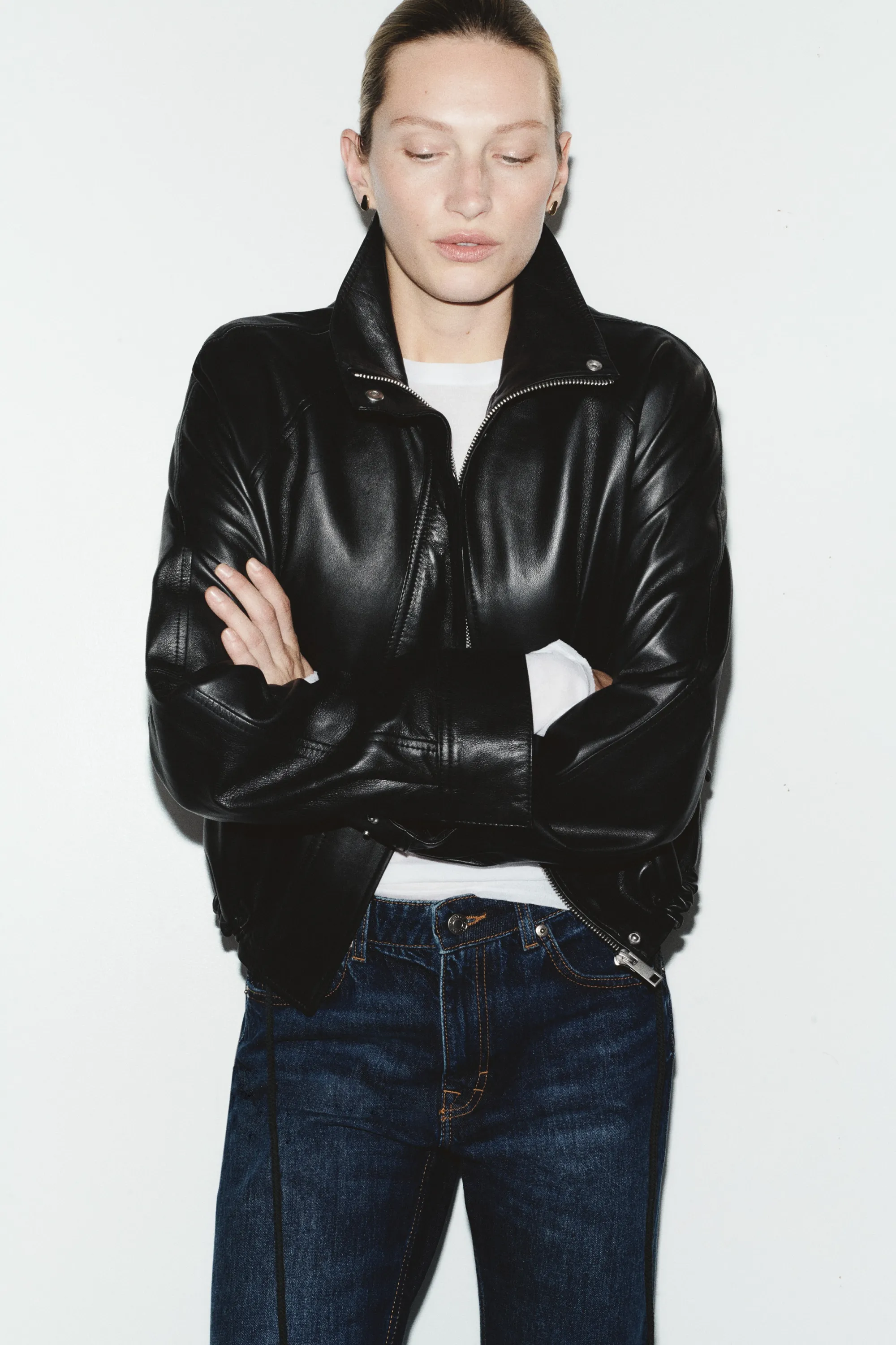 Veste oversize en cuir - Noir