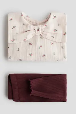 Ensemble 2 pièces avec blouse et legging - Rose clair/fleuri — photo 2
