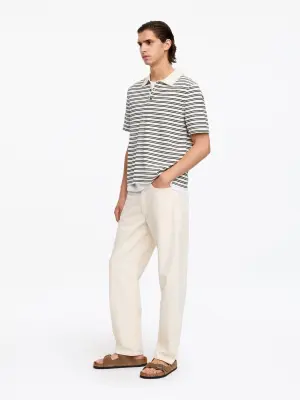 Polo en maille fine - Blanc cassé/Rayé — photo 1