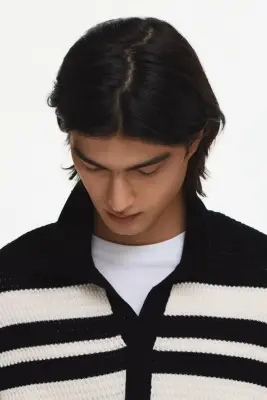Polo Regular Fit en maille pointelle - Noir/color block — photo 1