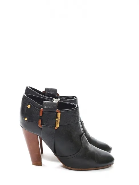 Bottines à talon en cuir noir et talon bois Px boutique 450€ Taille 39