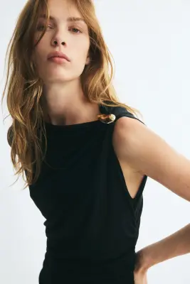 Robe en jersey avec détail en métal - Noir — photo 2
