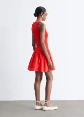 Robe courte à smocks en popeline de coton - Rouge — photo 2