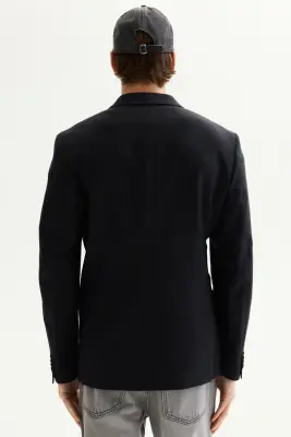 Veste croisée Regular Fit en laine mélangée - Bleu marine/carreaux — photo 4