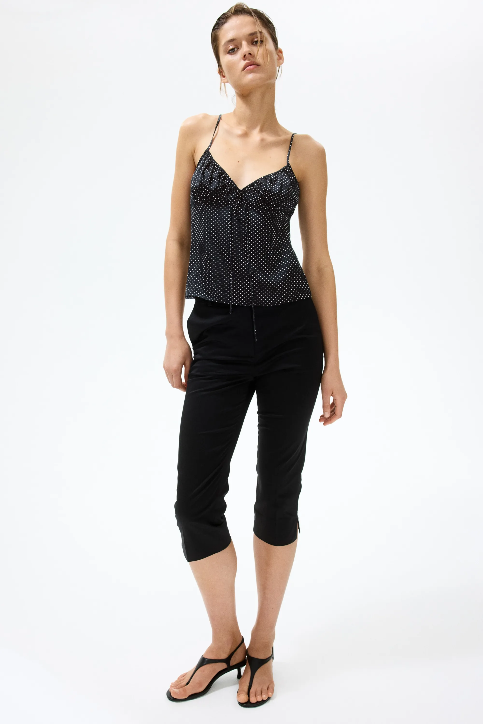 Top à bretelles fines en viscose - Noir/pois