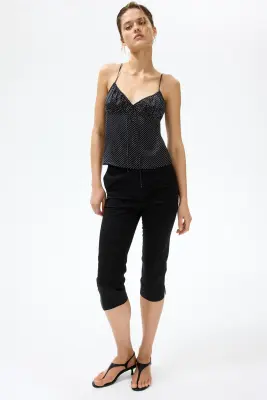 Top à bretelles fines en viscose - Noir/pois — photo 1