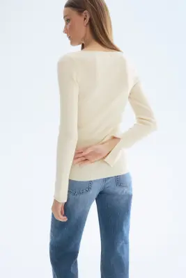 Top en maille côtelée - Beige clair — photo 2