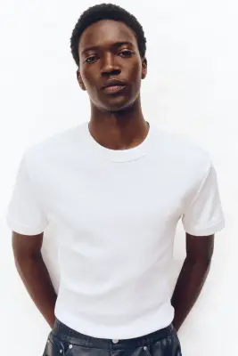 T-shirt en coton côtelé - Blanc — photo 1