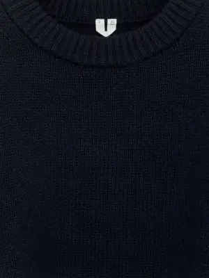 Pull en maille de laine épaisse - Bleu foncé — photo 4
