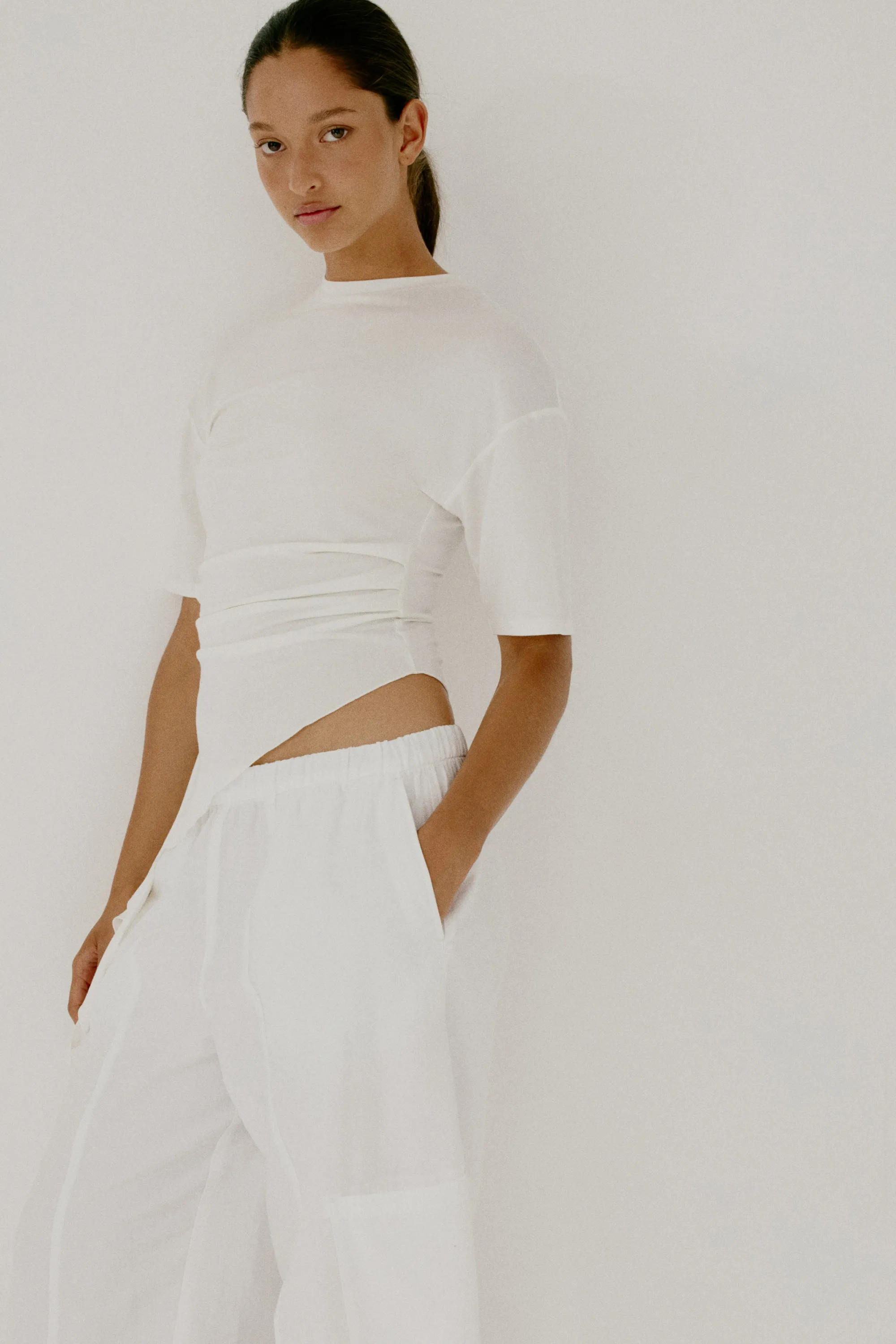 Top en modal avec panneaux drapés - Blanc