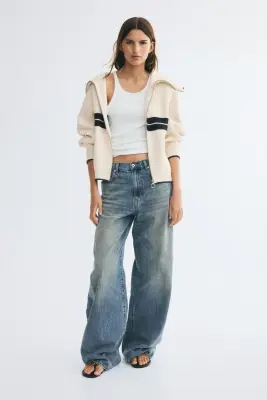 Pull col roulé - Crème/color block — photo 1