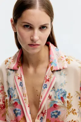 Chemise à manches courtes en lyocell - Rose ancien clair/fleuri — photo 3