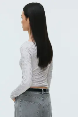 Top ornementé - Gris clair — photo 3