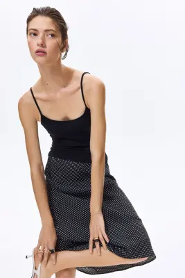 Slip skirt en viscose - Noir/pois blancs — photo 1