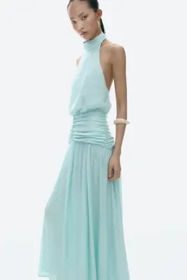 Robe dos nu à effet drapé - Turquoise clair — photo 3
