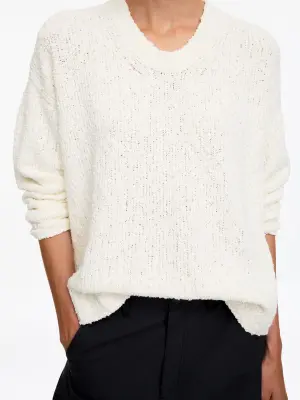 Pull en maille bouclée en coton mélangé - Blanc cassé — photo 3