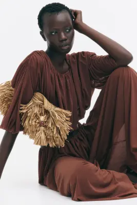 Crop top avec base à effet boule - Marron — photo 2