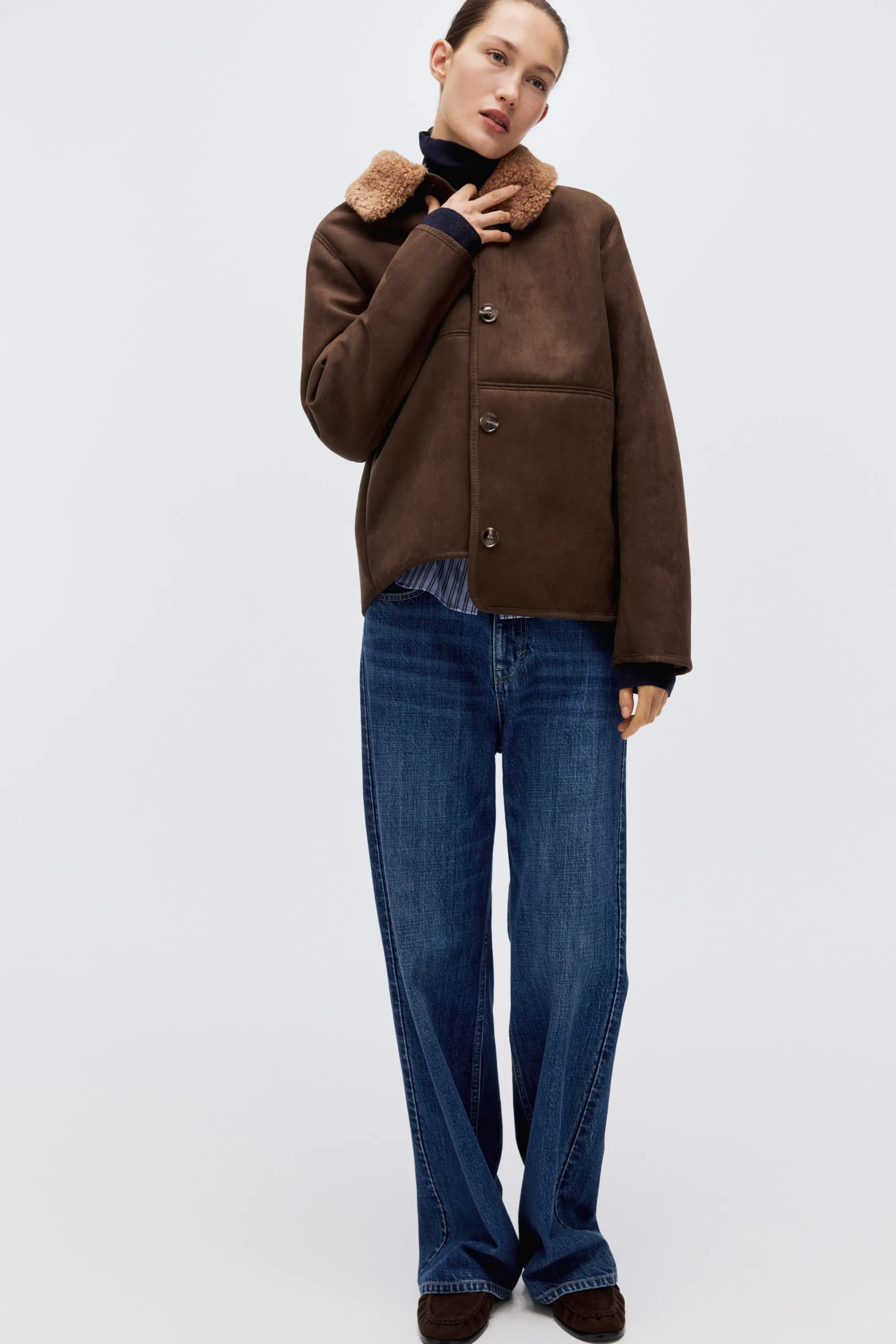 Veste avec col en tissu Teddy bear - Marron foncé