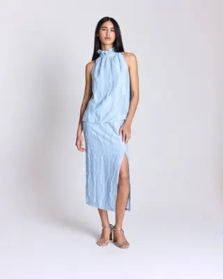 Top Leonora bleu ciel texturé — photo 2