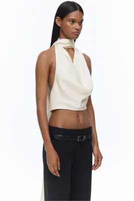 Crop top en satin avec dos nu - Beige clair — photo 3