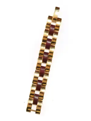Bracelet chaîne en laiton doré et cuir rouge bordeaux NEUF Prix boutique 550€ — photo 4