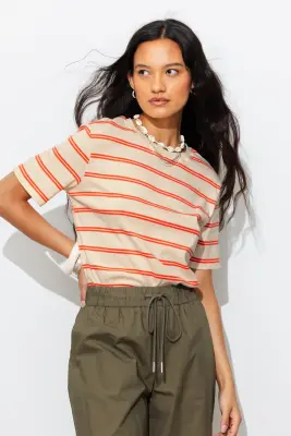 T-shirt rayé en jersey Femme — photo 2