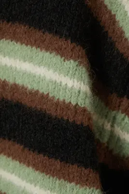 Cardigan boutonné en maille brossée - Rayures marron/noir/vert — photo 3