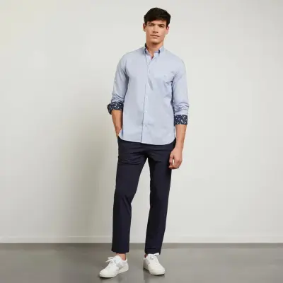 EDEN PARK CHEMISE COTON HABILLEE Bleu — photo 4