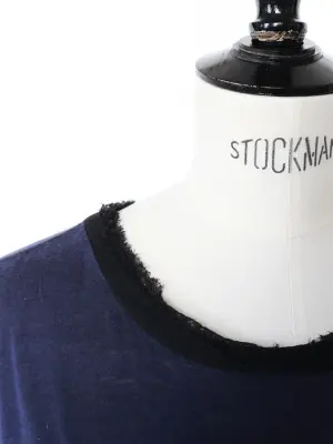 Robe manches courtes en coton bleu marine et soie noire Prix boutique 850€ Taille 36 — photo 2