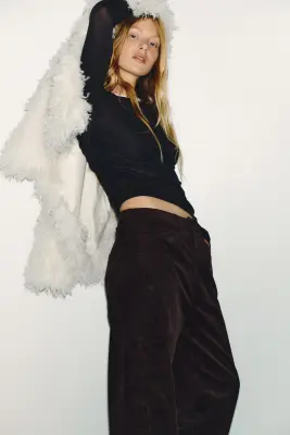 Pantalon barrel en velours de coton côtelé - Marron foncé — photo 1