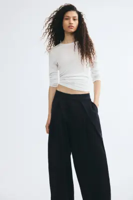 Pantalon froissé avec détails croisés - Bleu marine — photo 2