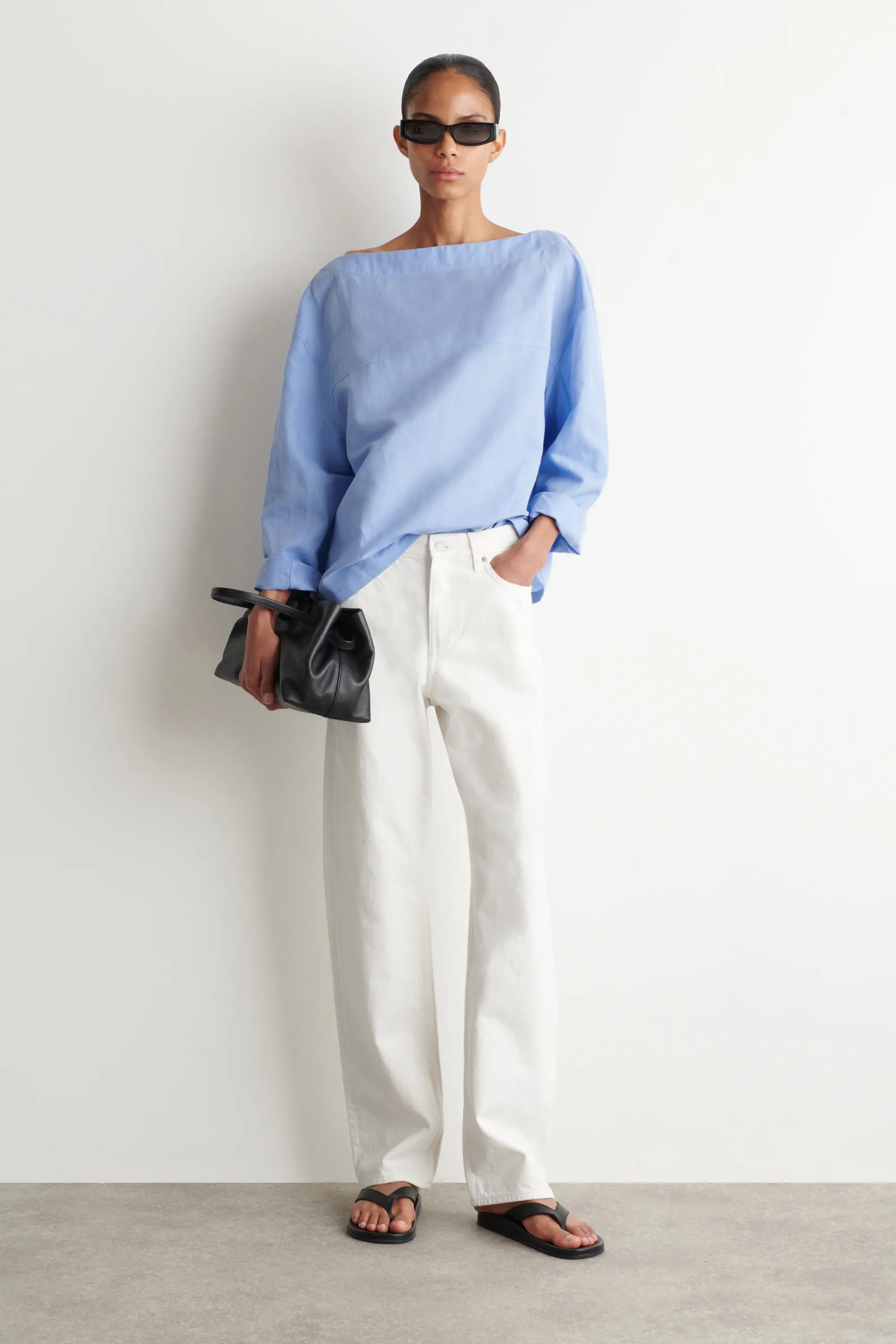 BLOUSE EN LIN À COL BATEAU - BLEU CIEL