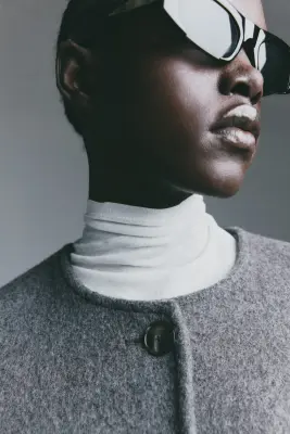 Manteau en laine mélangée avec écharpe - Gris foncé chiné — photo 2