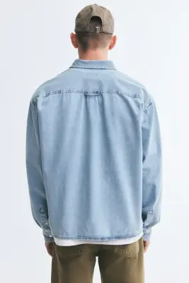 Chemise Relaxed Fit en denim de coton - Bleu denim clair — photo 3