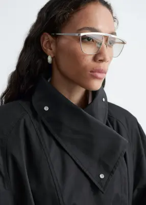 Manteau ceinturé à épaules larges - Noir — photo 3