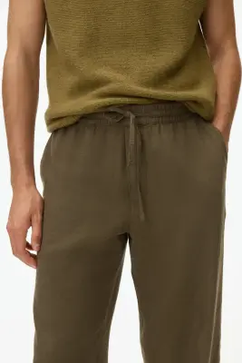 Pantalon Relaxed Fit en lin mélangé - Vert kaki — photo 2