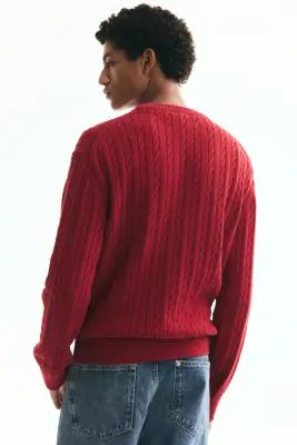 Pull Regular Fit en maille torsadée - Rouge — photo 3